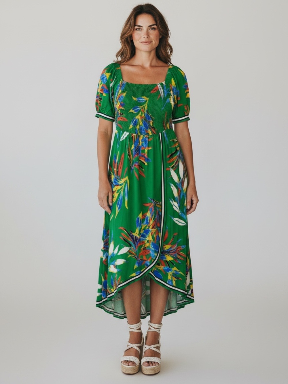 Jealous Tomato Green Floral High-Low Dress Size M
